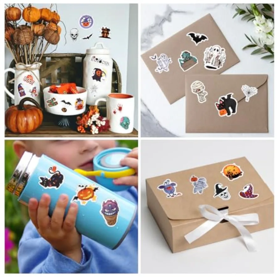 100-200PCS Halloween Ghost Pumpkin Stickers Waterproof Vinyl Bulk Party Favors Decoration Gift for Water Bottles - view 5