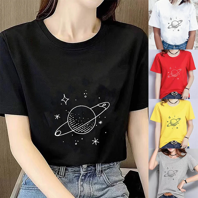 2024Summer Loose Women's T-Shirt High Quality Planet Pattern Printed Short Sleeve Plus Size Women's Short Sleeve T-Shirt CCXX014