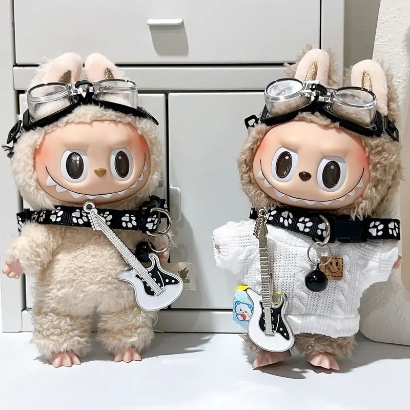 Adorable Labubu Outfit for 17cm Dolls Includes Goggles Collar Guitar and 8cm Glasses