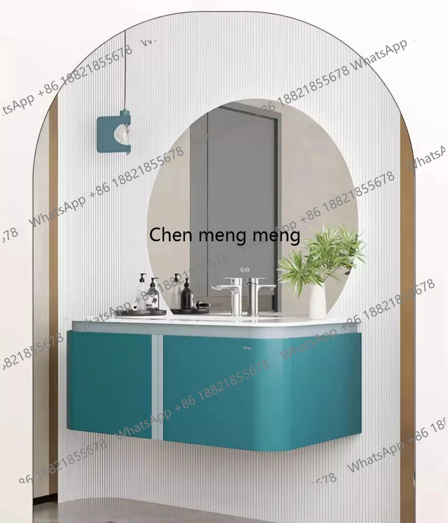 

Glacier peacock blue solid wood multi-layer bathroom combination cabinet rock slab seamless basin toilet washbasin