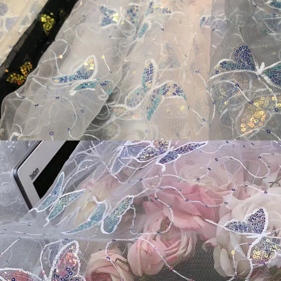 حالمة مزاجه ساري الأطفال النسيج فراشة اللباس المرأة للذوبان في الماء الزفاف شبكة التطريز الأقمشة