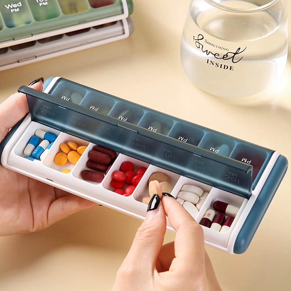 14 Grids Small Pill Cases Organizer Box Weekly Travel Pill Organizer Portable Pocket Pill Case Holder Plastic Container Box image 2