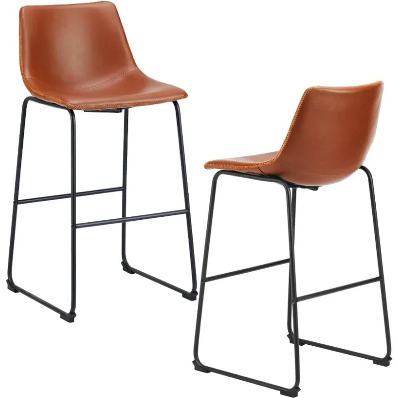 Counter Altura Bar Stools Set, Falso Couro, Barstools altos com Costas e Perna de Metal, Modern Bar Chairs, 2 PCs