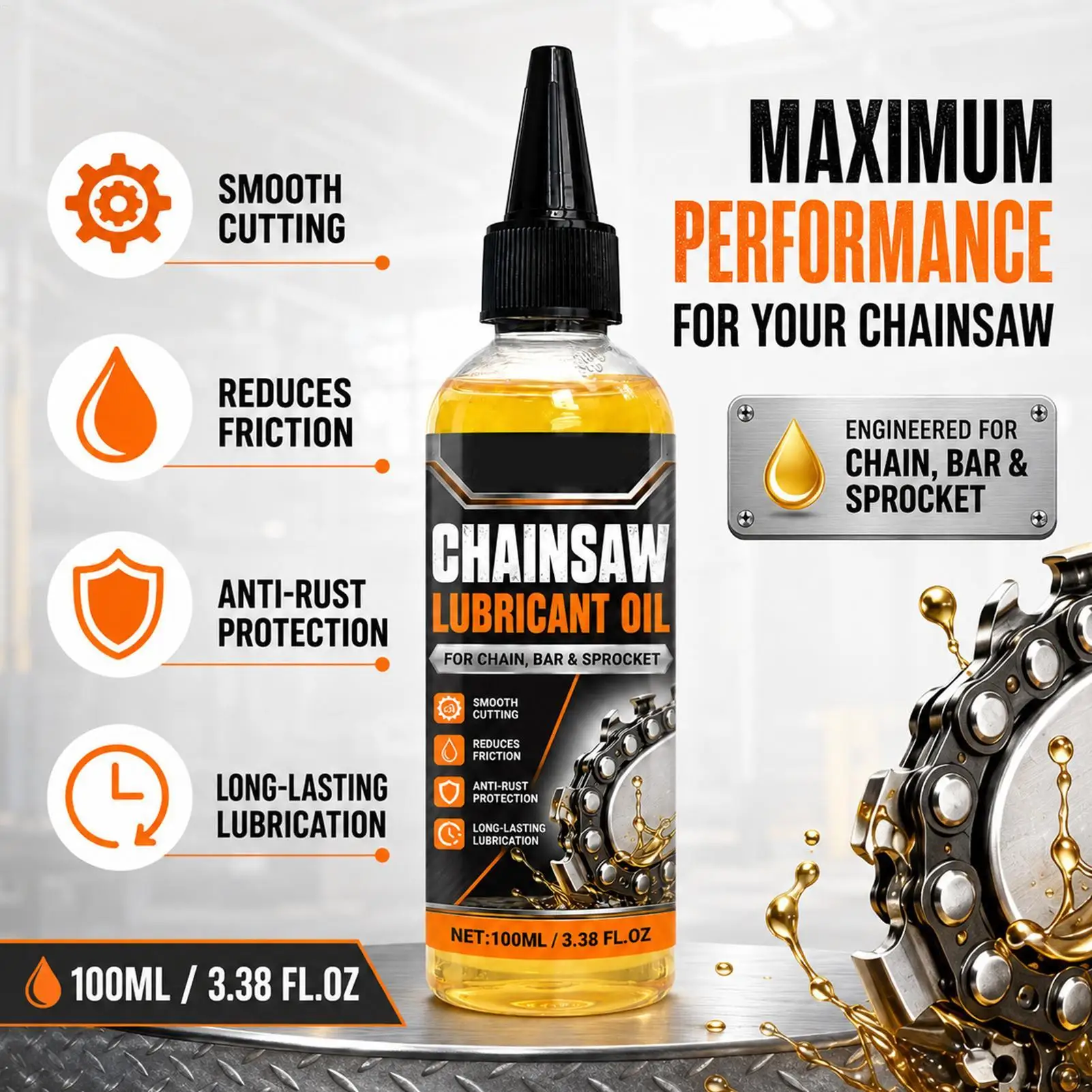 100ml Chain Lube Lubricant, Penetrating Lubricating Shine Cleaner, For Chainsaw Electric Trimmer Sliding Door Sewing Machine