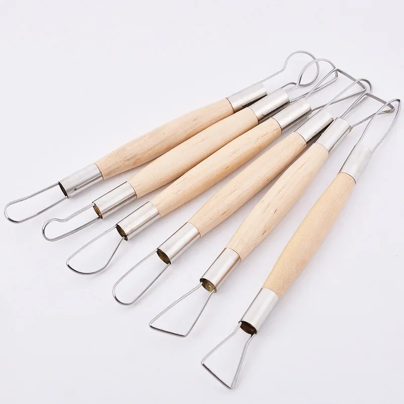 6 pcs/set of wood Stainless steel wire Double head clay carving Flat wire clay Auxiliary tools Art supplies Artist set