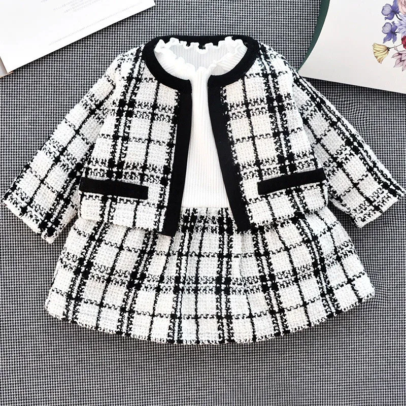 2Piece Spring Fall Infant Girl Clothes 0 To 6Months Korean Fashion Plaid Cotton Long Sleeve Tops+Princess Dress Baby Stuff B184