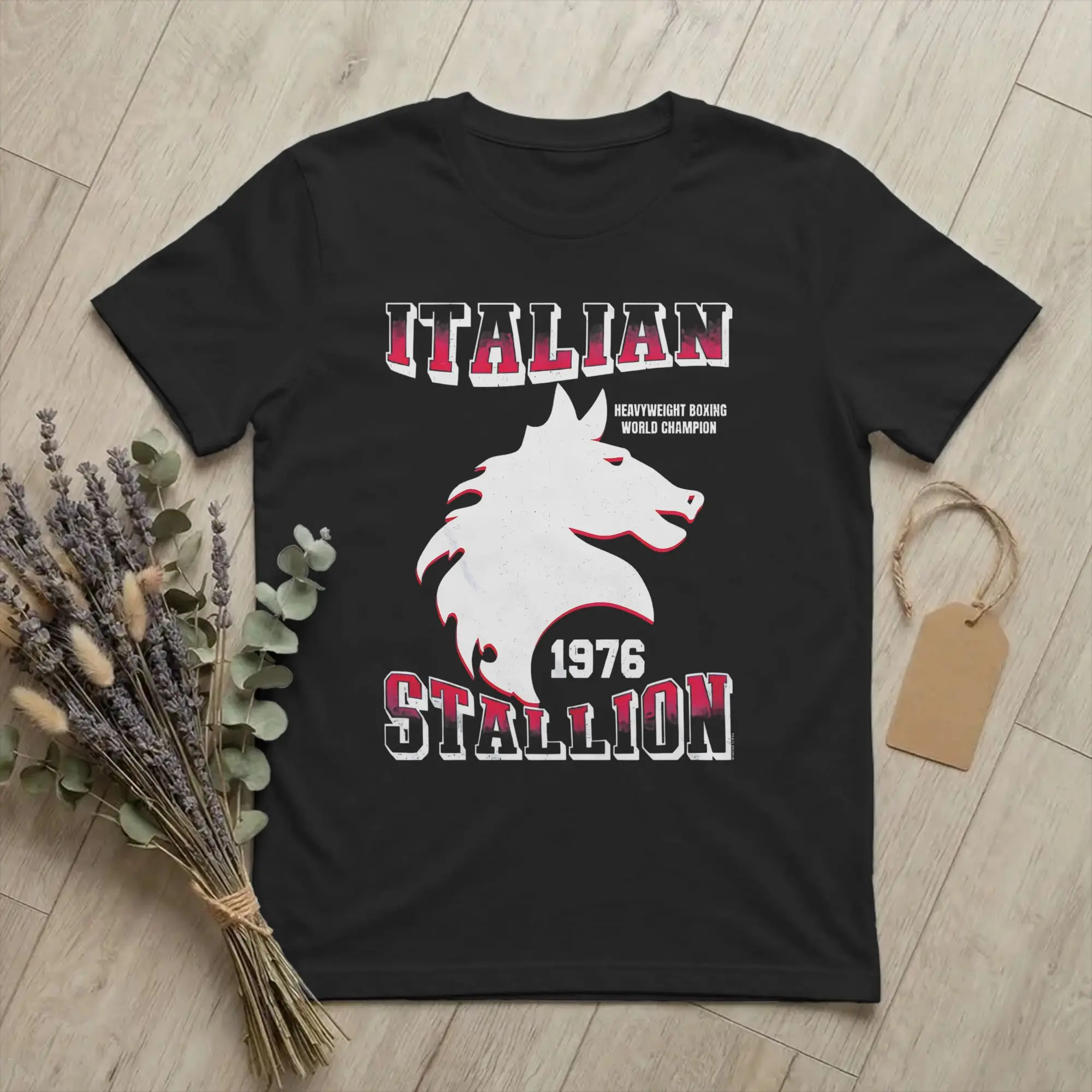Rockys Italian Stallion World Champ 76 T Shirt Men Cotton Vintage T-Shirts Round Neck Balboa Tees Short Sleeve merchandise Adult