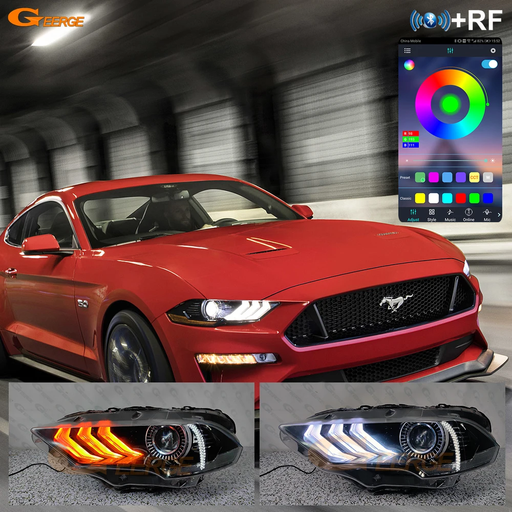 For Ford Mustang 2018 2019 2020 2021 2022 Bluetooth APP Multi Color Hexagon Hex RGB LED Angel Eyes Halo Rings DRL Boards