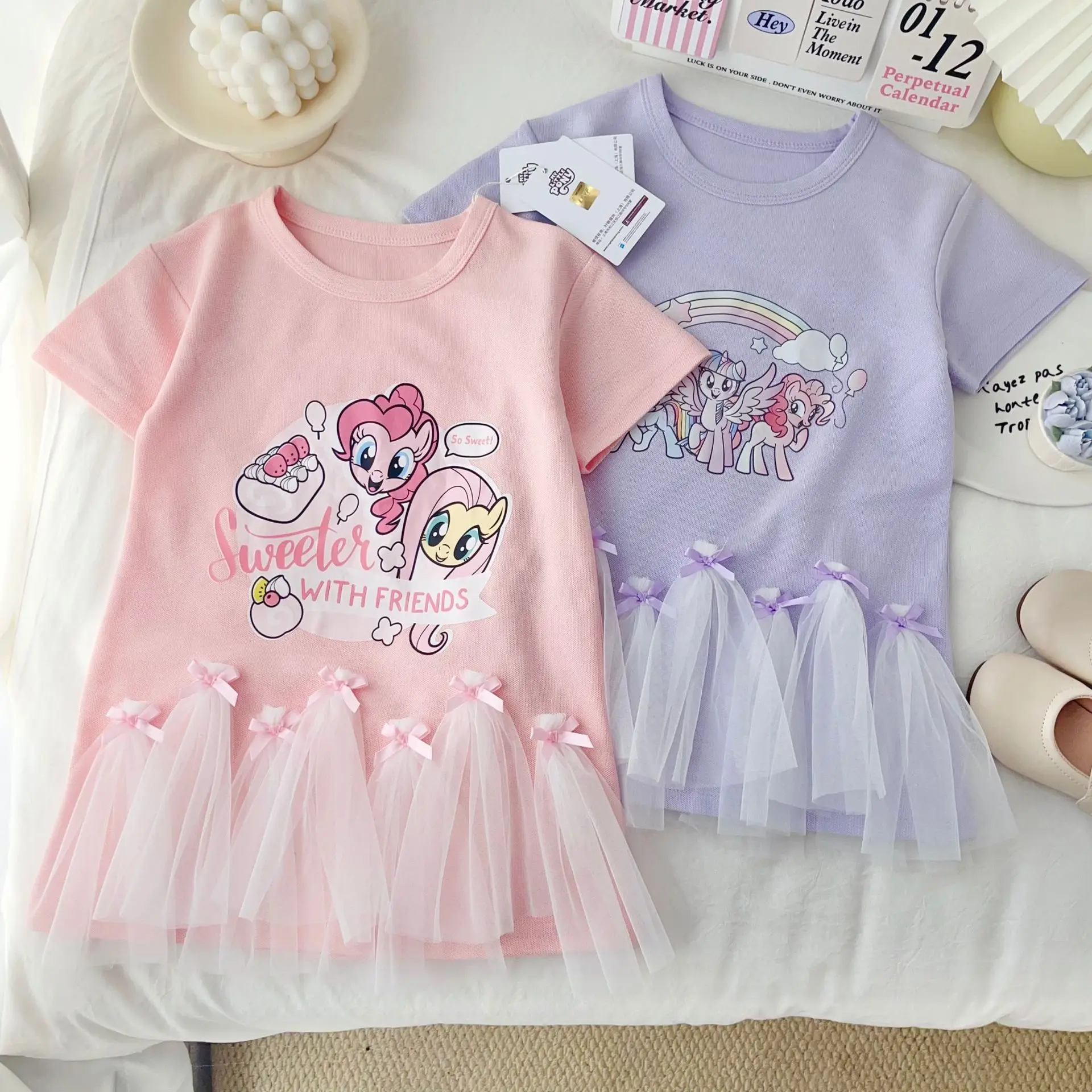 

My Little Ponys princess dress summer Anime girls clothes kids Short sleeve Mesh skirt children fashion dresses gift Hot sales