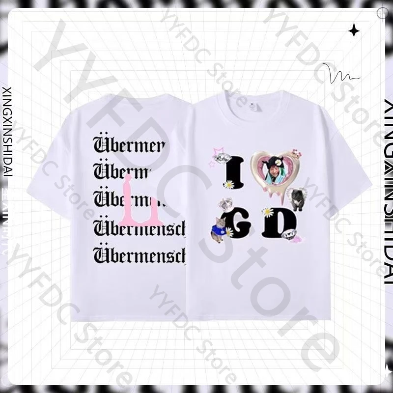 

G DRAGON Ubermensch Футболка Kpop Fashion I Love GD ZOA Cat Футболки с мультяшным принтом Мужчины Женщины Летние хлопковые футболки с короткими рукавами