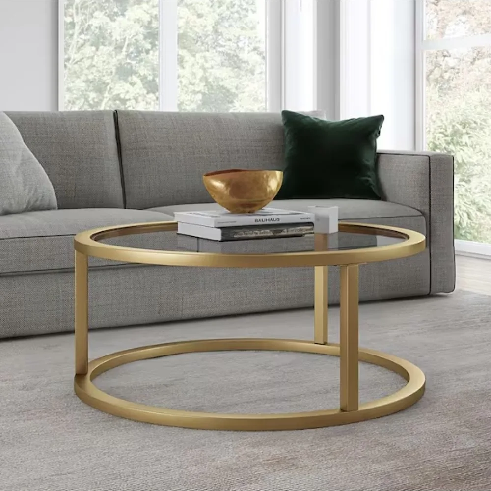 

35 in. Round Top Coffee Table; This urban inspired coffee table is the perfect addition for your living room.