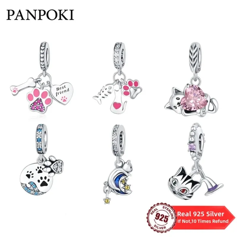 925 Sterling Silver Cat Claw Fish Bone Footprints Charm Fit Pandora Bracelet Beads Pendant For Women Wedding Party Diy Jewelry