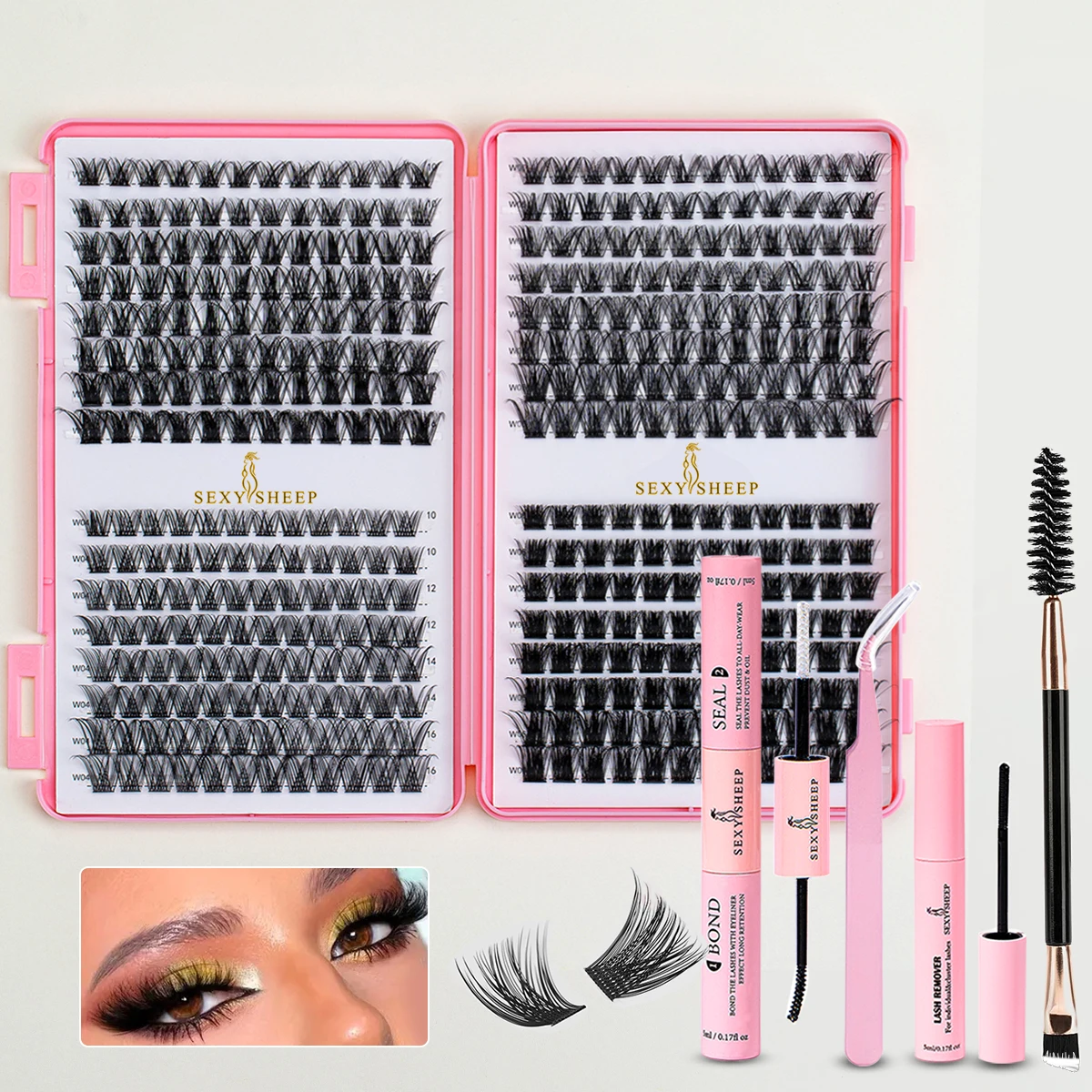 Indywidualne rzęsy Książka Klaster Przedłużanie Sztuczne rzęsy DIY w domu Klaster Przedłużanie rzęs z klejem do rzęs, zmywaczem