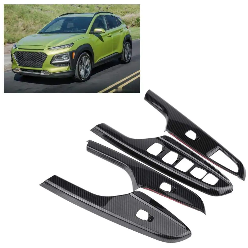 4Pcs Door Handle Panel Armrest Window Lift Cover Trims for Hyundai Encino Kona 2018-2021 Accessories