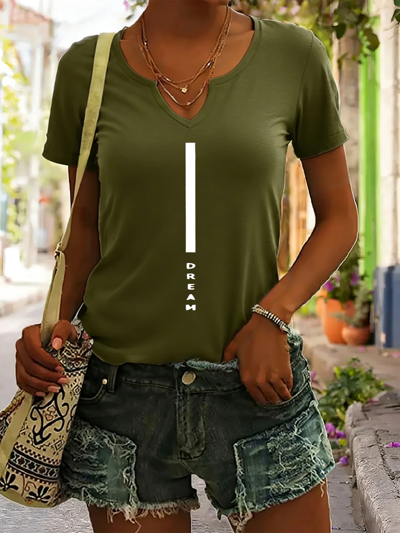 Women's Summer V-Neck Short Sleeve T-Shirt, Minimalist 