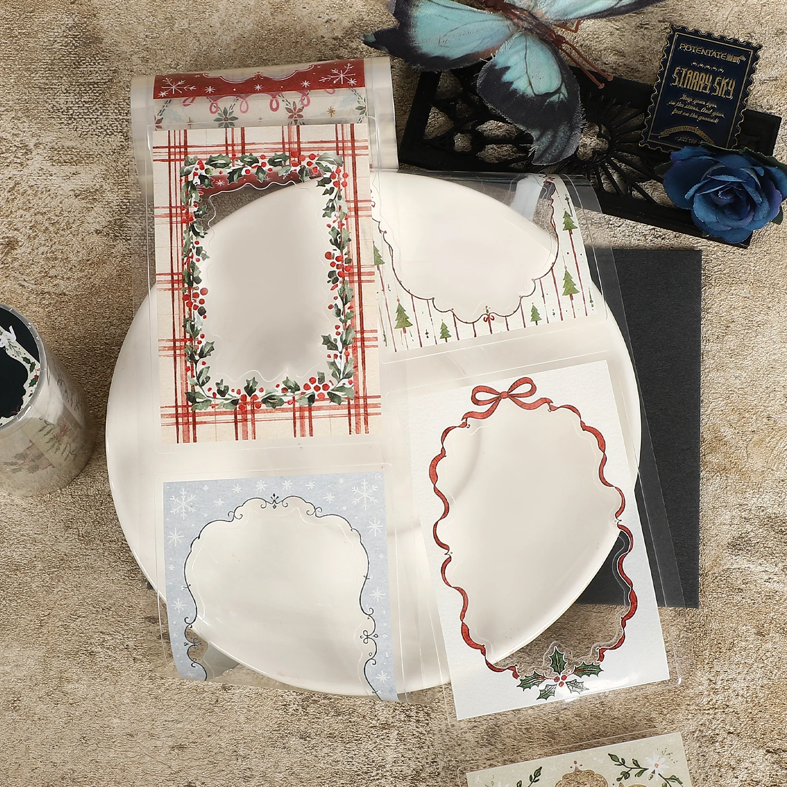 80mm*222cm Vintage Christmas Border Landscape PET Tape Creative DIY Journal Material Collage Scrapbooking Stationery
