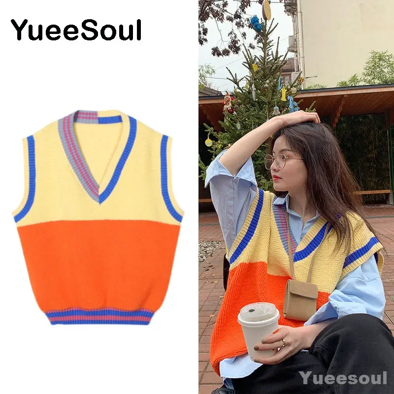 2023 New Women Waistcoat Y2K Aesthetic 90s Vintage Cute Women Knitted Sweater Vest Autumn Winter Fashion Female Loose Tops