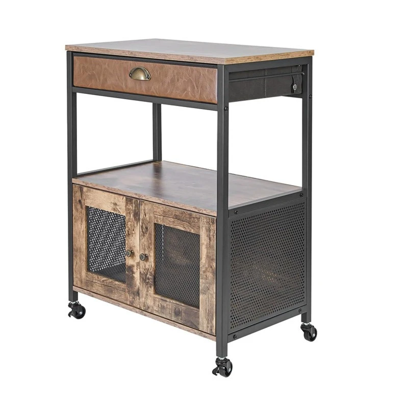

Three-layer double-door dining side cabinet, kitchen rack, trolley, drawer type removable coffee rack