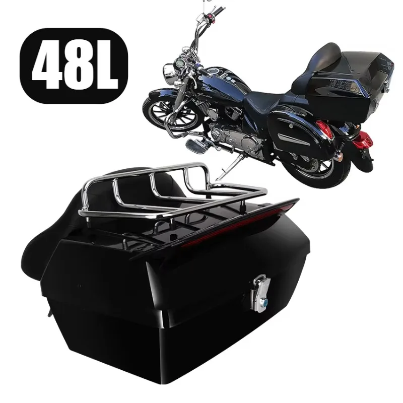 

Universal Motorcycle Trunk 48L Large Capacity Black Tail Suitcase with Soft Backrest Waterproof Tool Box Motorcycle Accessories