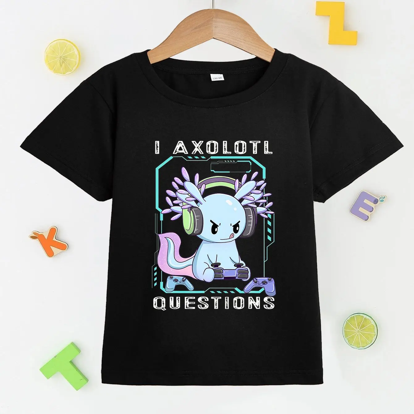 Cute Axolotl Print T Shirt, Tees For Kids Boys, Casual Short Sleeve T-shirt For Summer Spring Fall, Tops As Gifts