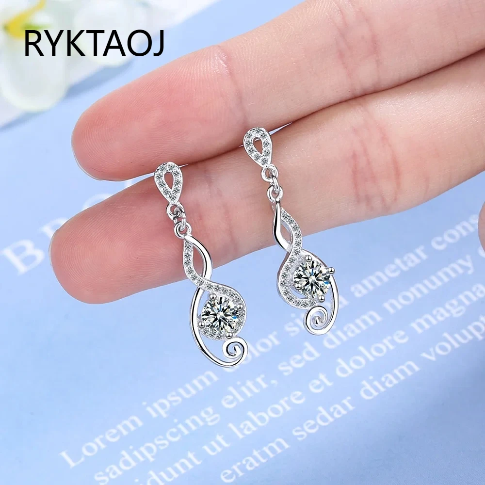 925 Sterling Silver Dangle Earrings, Geometric Wave Round Zirconia Drop, Sparkling Halo Setting Jewelry, Elegant Gift for Women