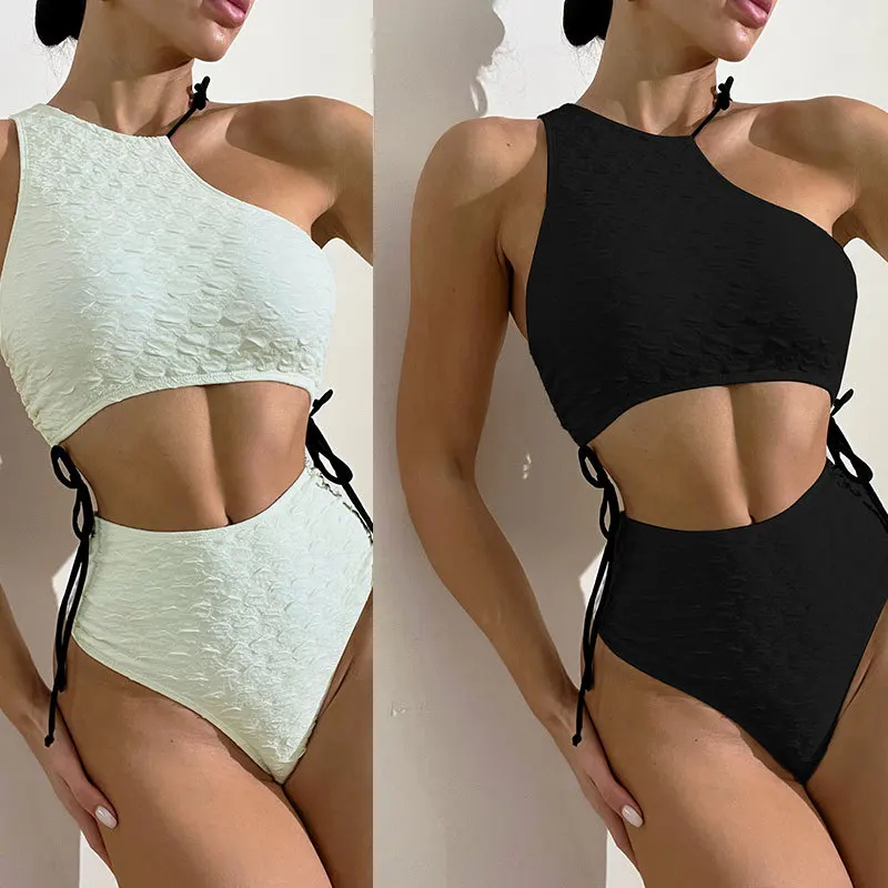 

One-piece swimsuit for women, sexy, tight, lace-up, exposed waist, durable, bikini, solid color, new