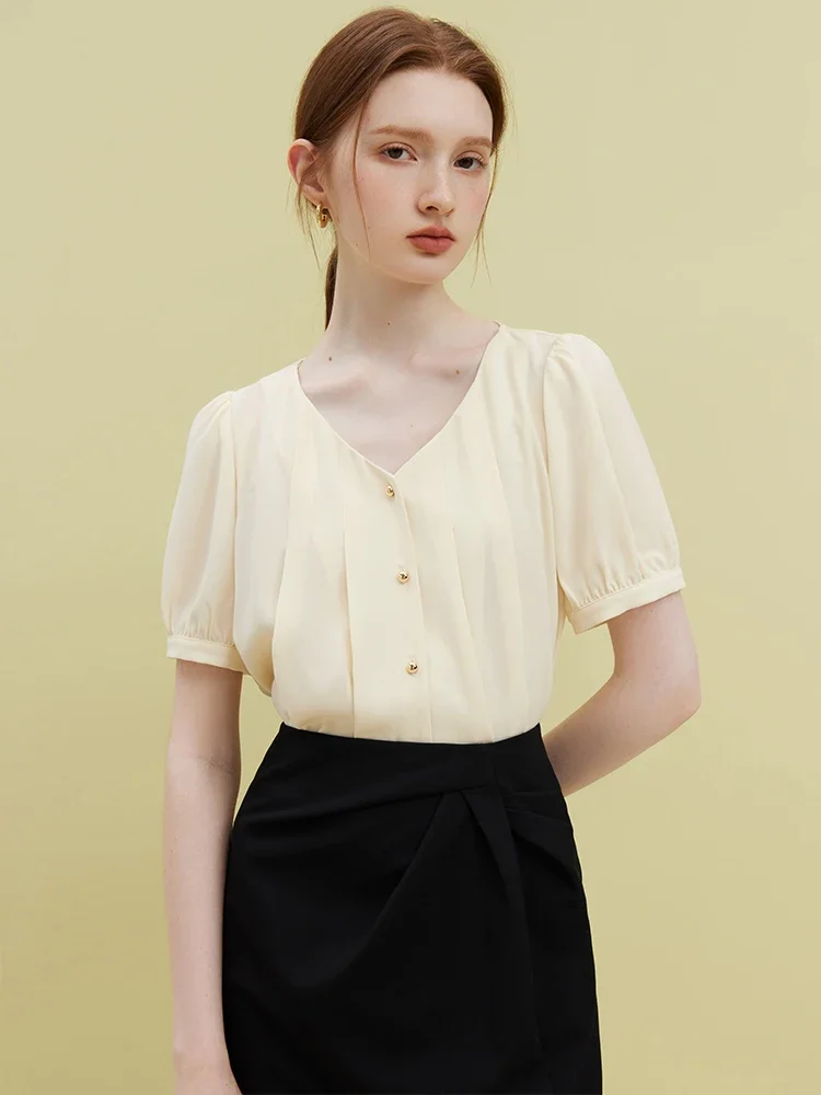 

FSLE Minimalist Commuter Acetic Acid Shirt Premium Fashion V-neck Solid Color Shirt 2023 Summer New Women Dress Pink Casual
