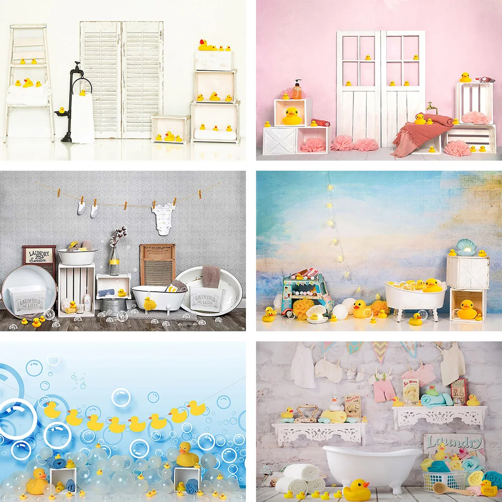 Mehofond Photography Background Little Yellow Duck Bubbles Kids Birthday Party Cake Smash Portrait Decor Backdrop Photo Studio