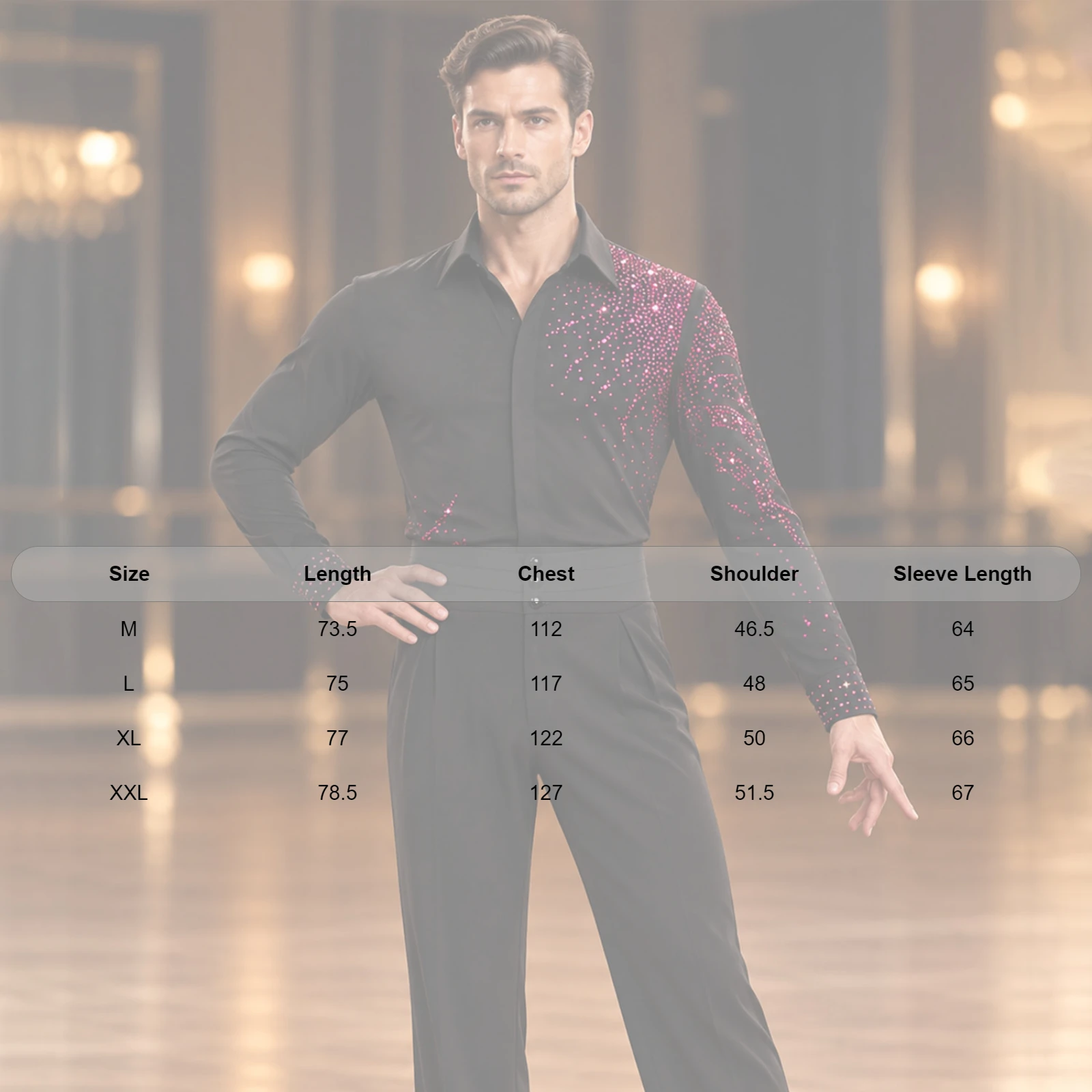 Latin Dance Tops Men's Modern Practice Wear Art Test Professional Long Sleeve Ballroom Tango Rumba Dance Practice Suit Top view 6