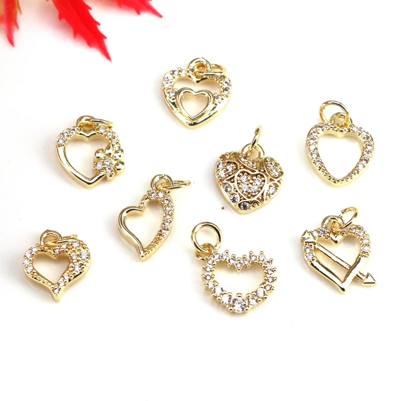 

10pcs/Lot Family Heart Brass Cubic Zircon Stone Charms Love Lock Key Pendant for Bracelet Earring Necklace Making Wholesale