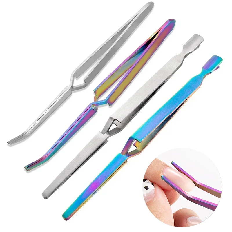 Nail Art Shaping Tweezers Multifunction Cross Nail Clip for Nail Decorations Charms Stainless Steel Professional Manicure Tool