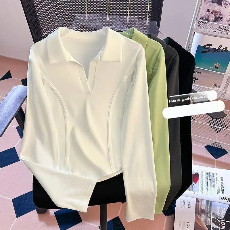 

Slim Fit Long Sleeve Base Shirt Women's Short Top Versatile Design Autumn 2024 Fashionable Base Layer T-Shirt for Ladies