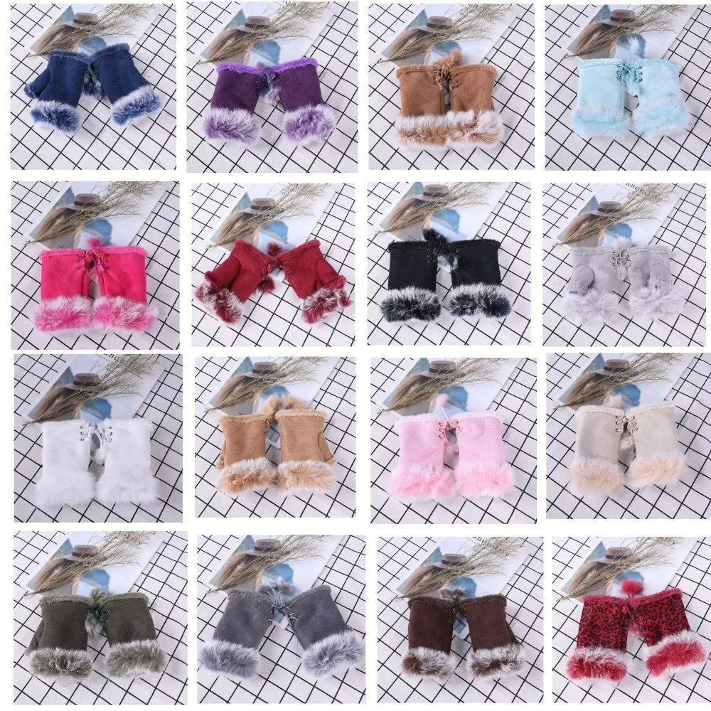 Fashion Suede Leopard Print Gloves Thicken Soft Stretch Warm Fingerless Mittens Plush Windproof Wrist Warmers Women