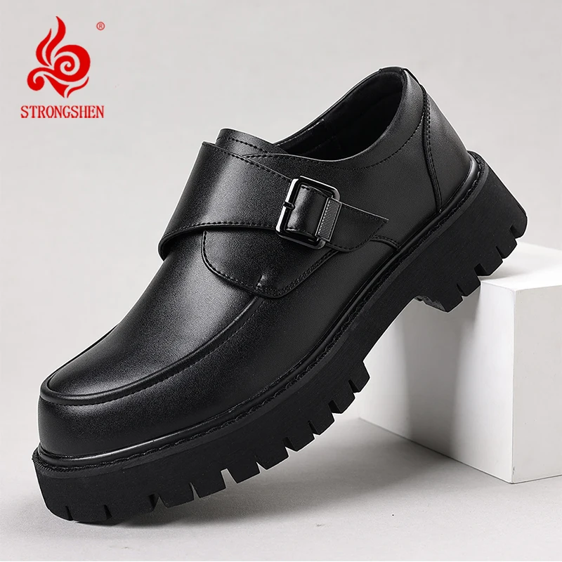 

Итальянская мужская кожаная обувь, уличная обувь, модные оксфорды на толстой подошве, дизайнерская повседневная кожаная деловая обувь с пряжкой