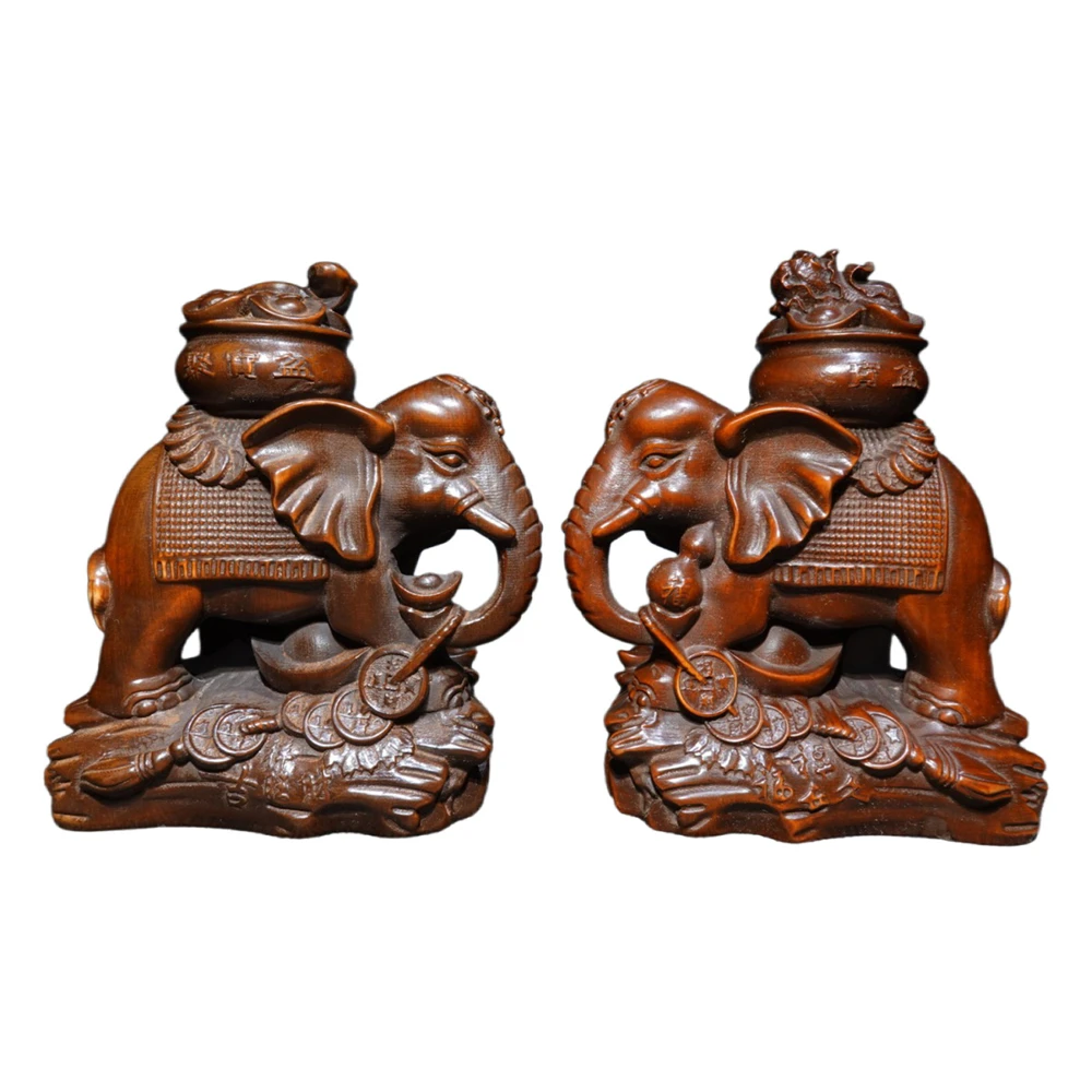 Rustikale Holzschnitzerei, Dekor, Elefanten-Skulptur, Figur, geschnitzt, Feng Shui, handwerklich hergestelltes Ornament, Klavier, interessant