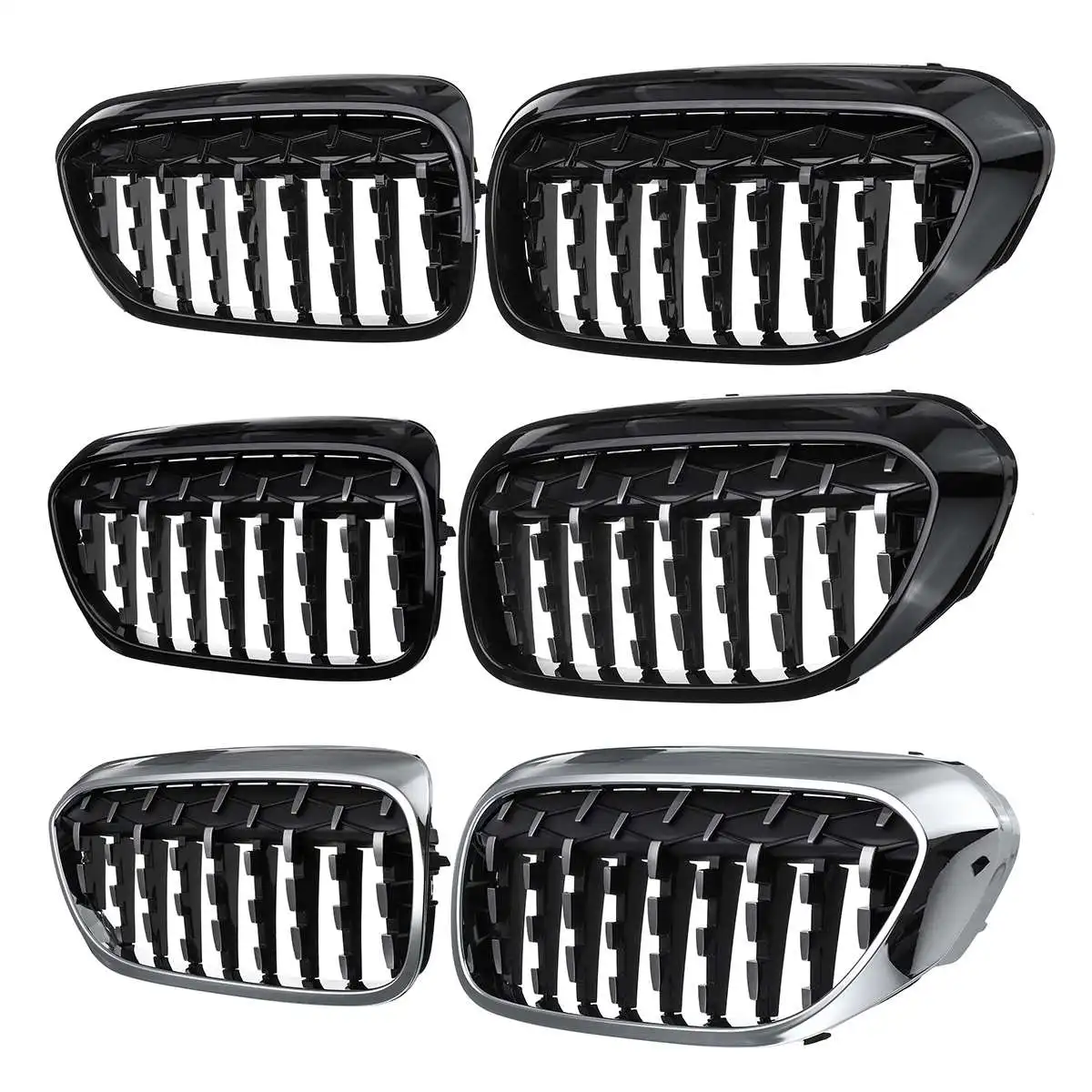 2PCS Front Bumper Kidney Grille Grill for BMW G30 G31 G38 5 Series 525I 530I 540I 550I 2017-2020 Black Double Line Kidney