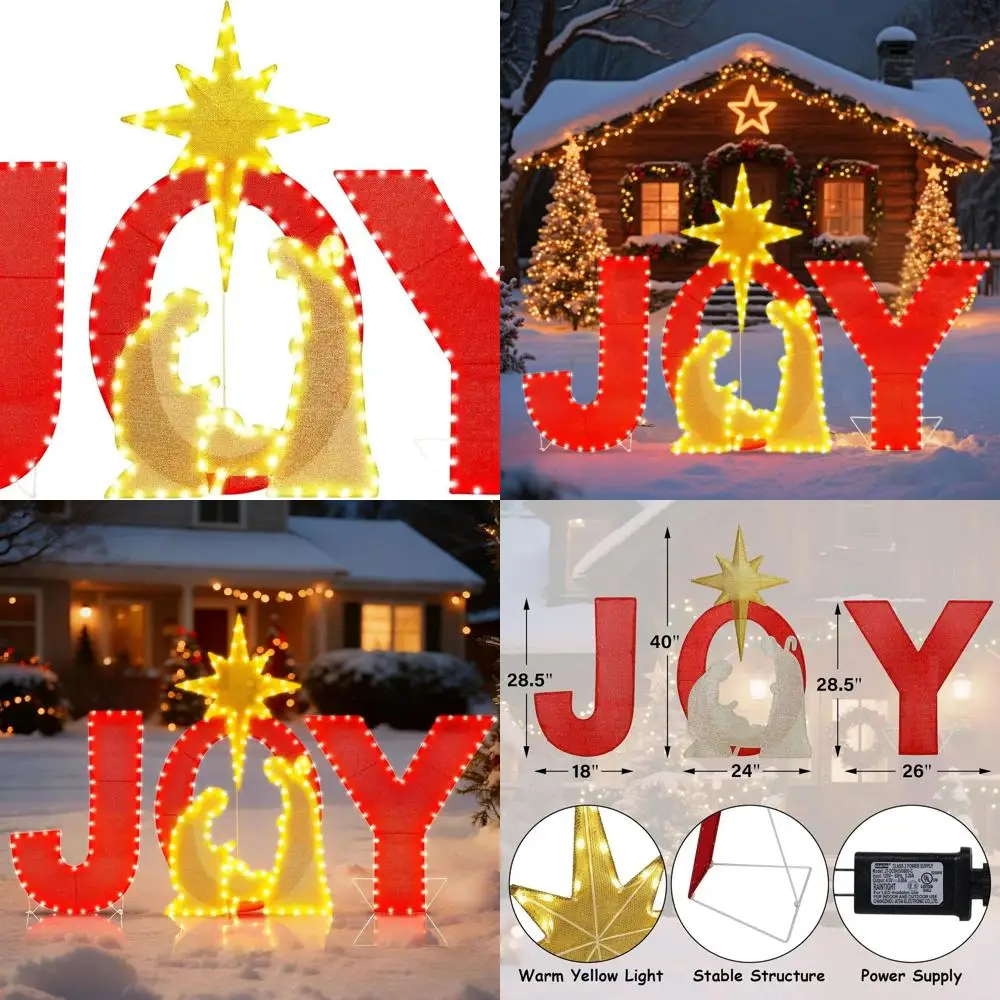 

Illuminated Joy Yard Sign, 3.3ft x 2ft Outdoor Christmas Decor, Nativity Scene with 250 LEDs for Lawn and Porch