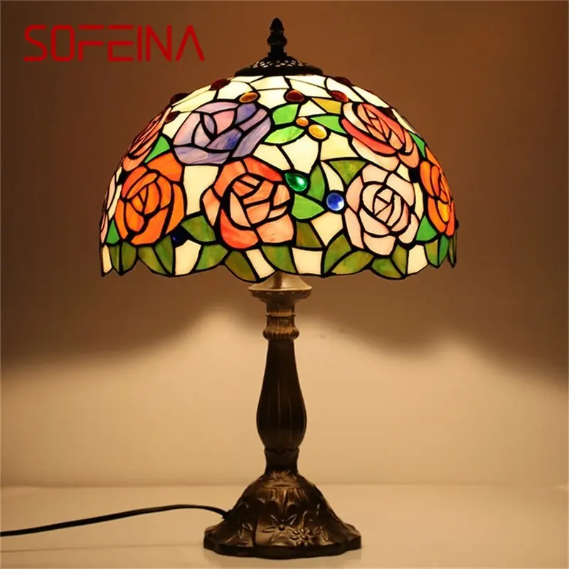 

SOFEINA Tiffany Table Lamp For Bedroom Contemporary Creative Flower Figure LED Light Home