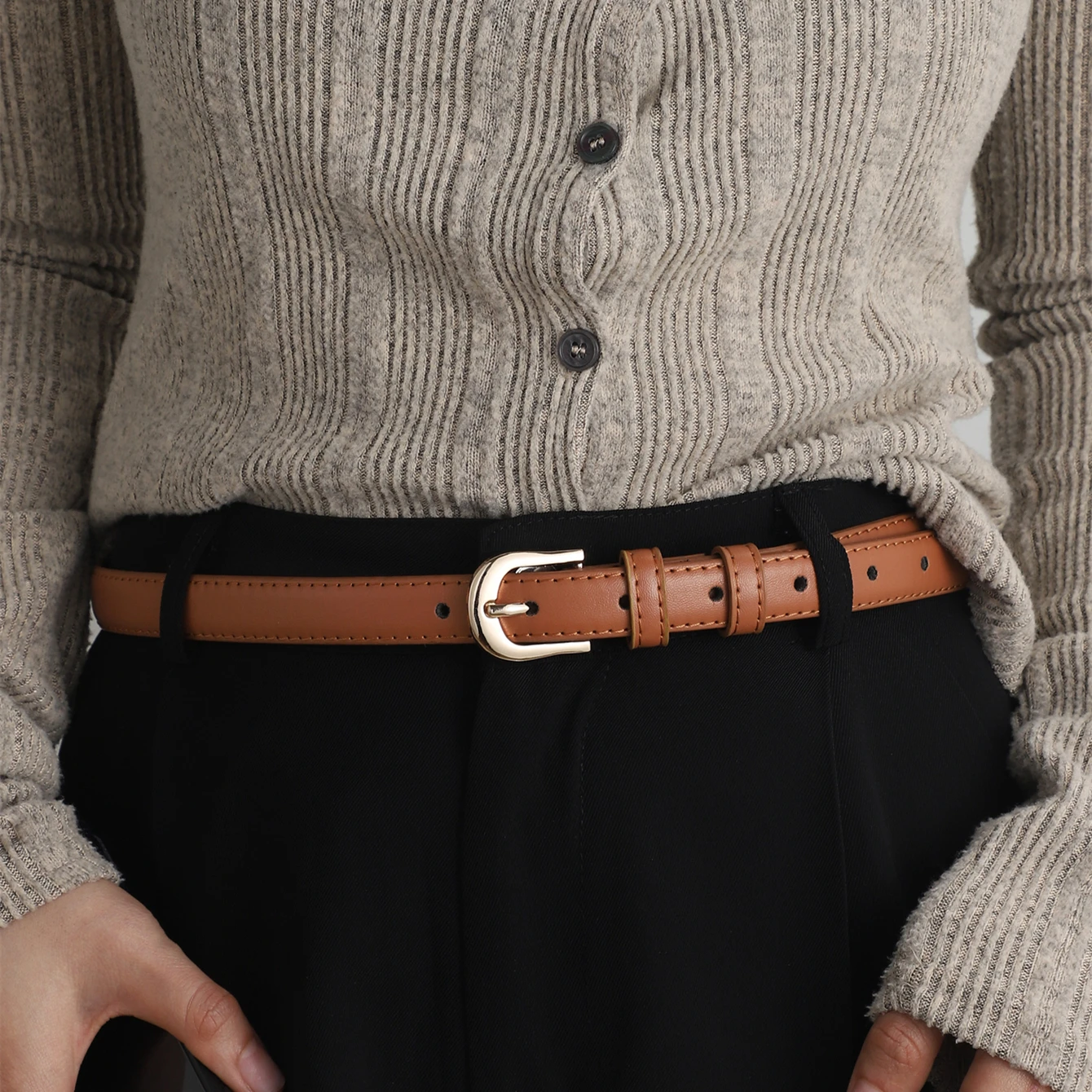 A dress ladies brown pin buckle belt fashion casual tie-in thin belt with dress casual belt for daily commuting