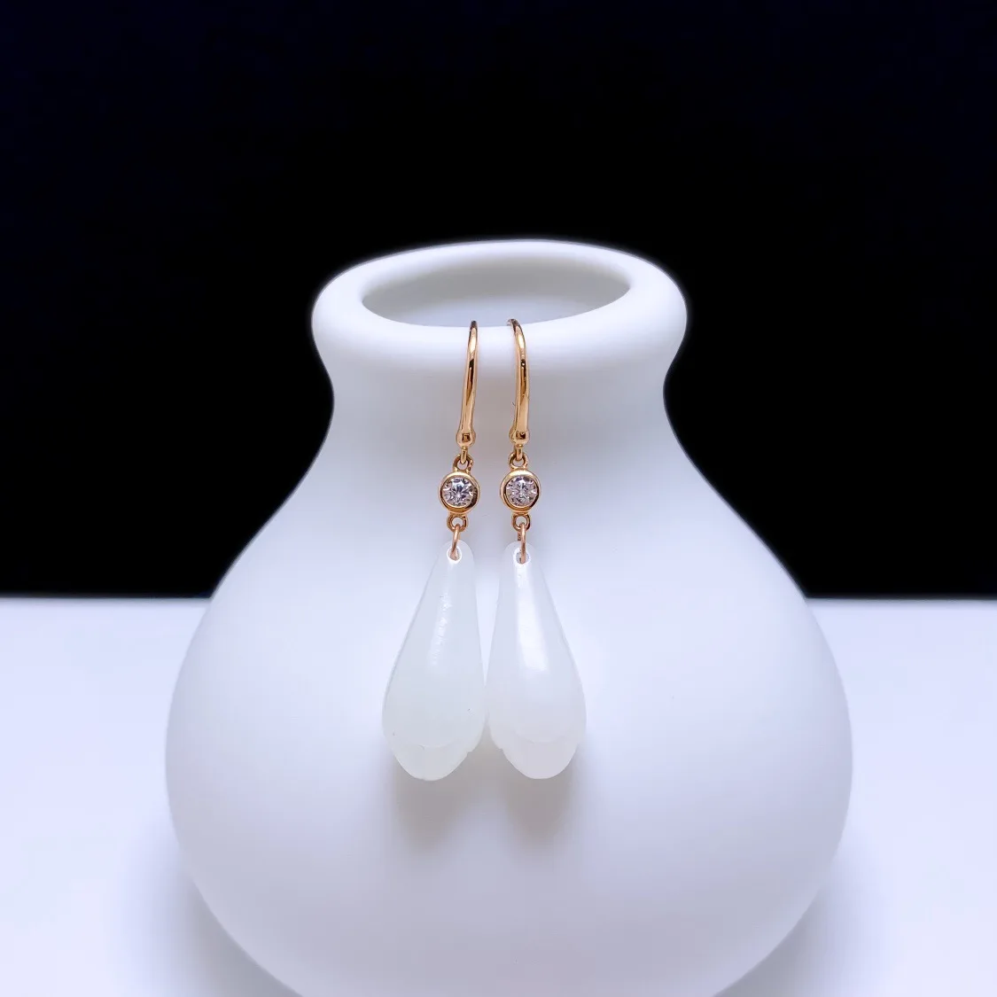 SHILOVEM 18k Rose Gold White Jade Stud Earrings New Birthday Christmas Gift Fashion Wholesale Women  8*18mm yze081804