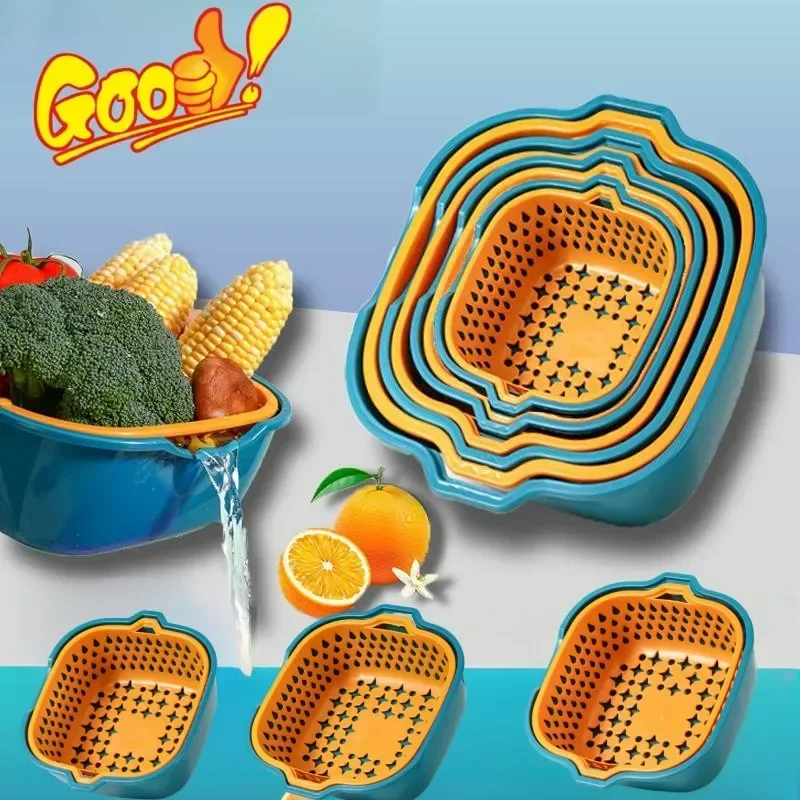 2in1 Double Layer Drain Baskets Storage Basket Multifunctional Wash & Drainer Basket Draining Fruit Tray Kitchen Drain Basket