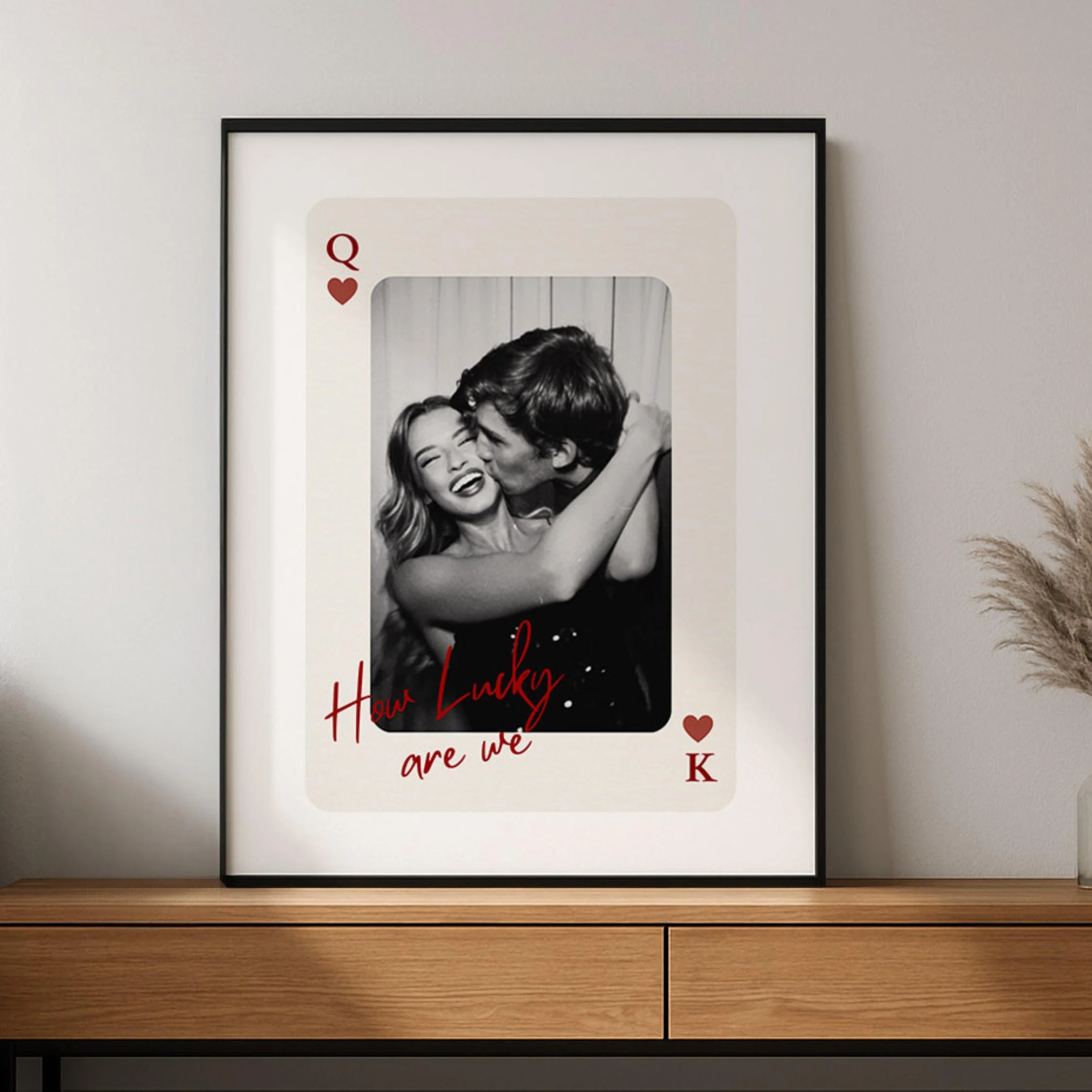 Cartas de Baralho Personalizadas, Impressão em Canvas 'Como Somos Sortudos?', Arte de Parede em Preto e Branco para Casais, Poster para Aniversário, Decoração de Casa, Presentes