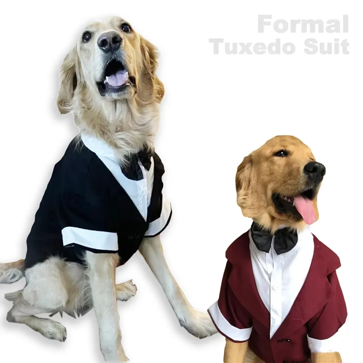 Halloween Dog Costume Pet Formal Tuxedo Dress & Wedding Suit Big Dog Clothes with Black Bow Cosplay Large Pet Clothing for Party