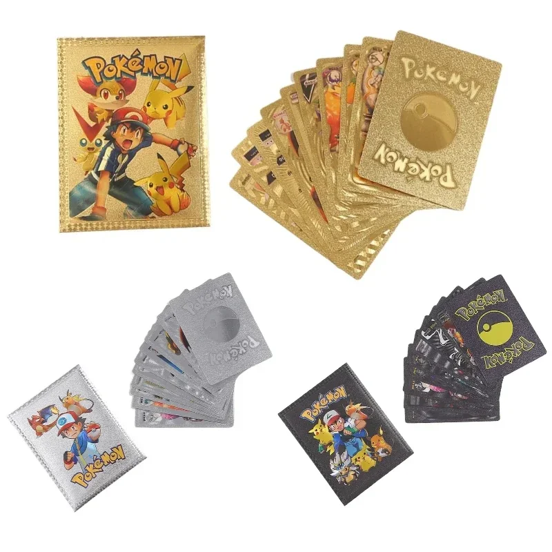 Kawaii 10PCS Original Pokemon Cards English Pikachu Gold Silver Black Anime Cards Deck Box Table Game Card Collection Kids Toys