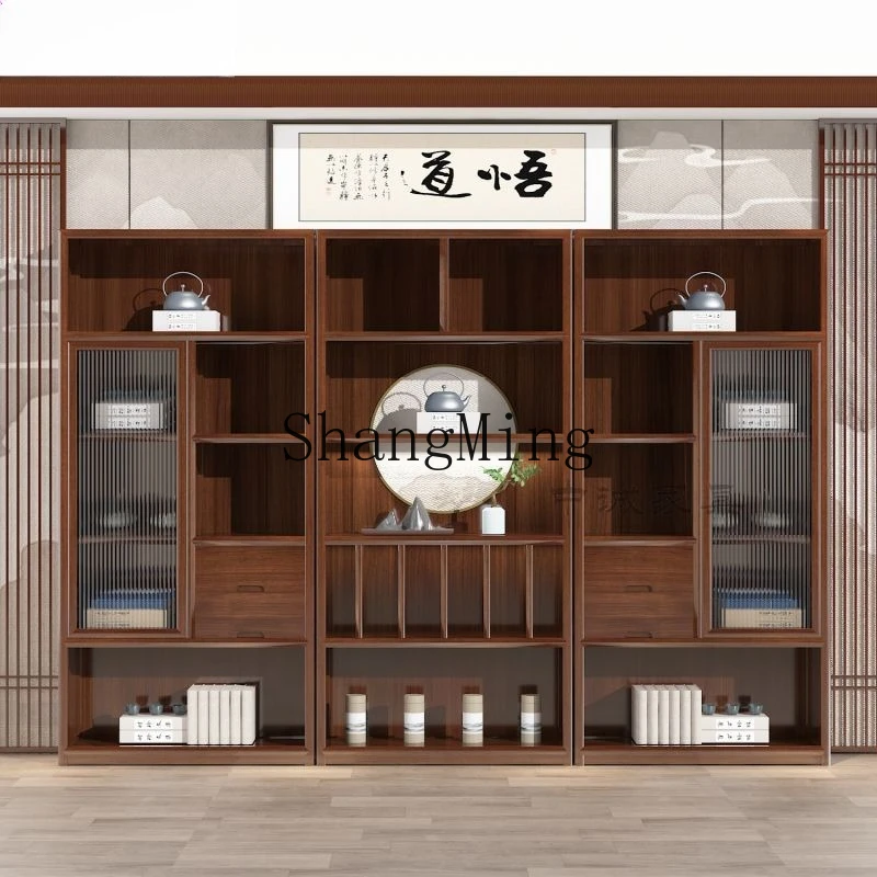 

SM New Chinese Office File Cabinet Solid Wood Tea Storage Display Cabinet Floor Display Cabinet