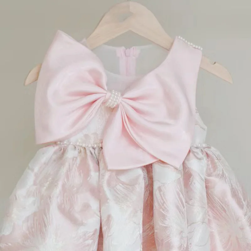 ベビーキッズプリンセスレースパールリボンガールドレス初聖体ドレス誕生日クリスマスギフトウェディングパーティー誕生日ショー