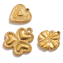 5pcs Stainless Steel Gold-Plated Shells Flower Heart Shape Charms for DIY Necklace Bracelet Jewelry Making Supplies Wholesale
