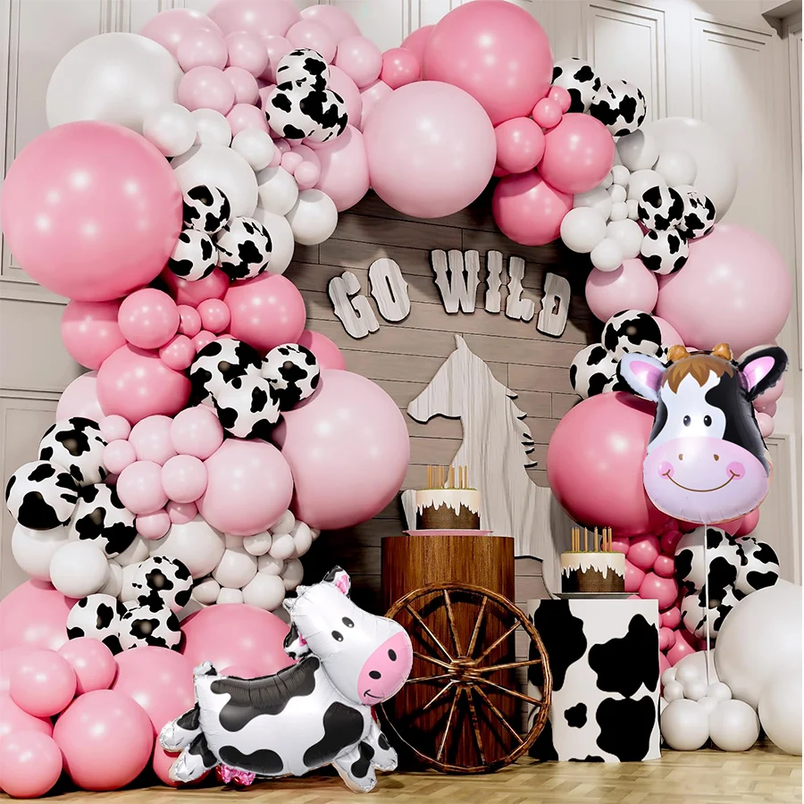 Cowgirl Ballonbogen-Set mit Weißen und Rosa Kuh-Latexballons Girlande für Babyparty Geburtstag Western Farm Themenparty Dekorationen