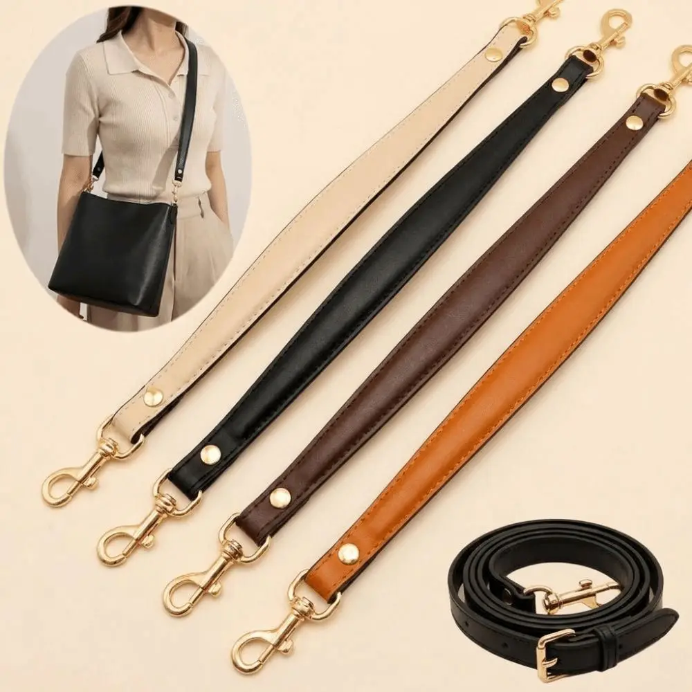 Sturdy Strap Short Shoulder Strap PU Leather+metal Metal Hardware Underarm Bag Strap Folded Strap Handbag Transformation Strap