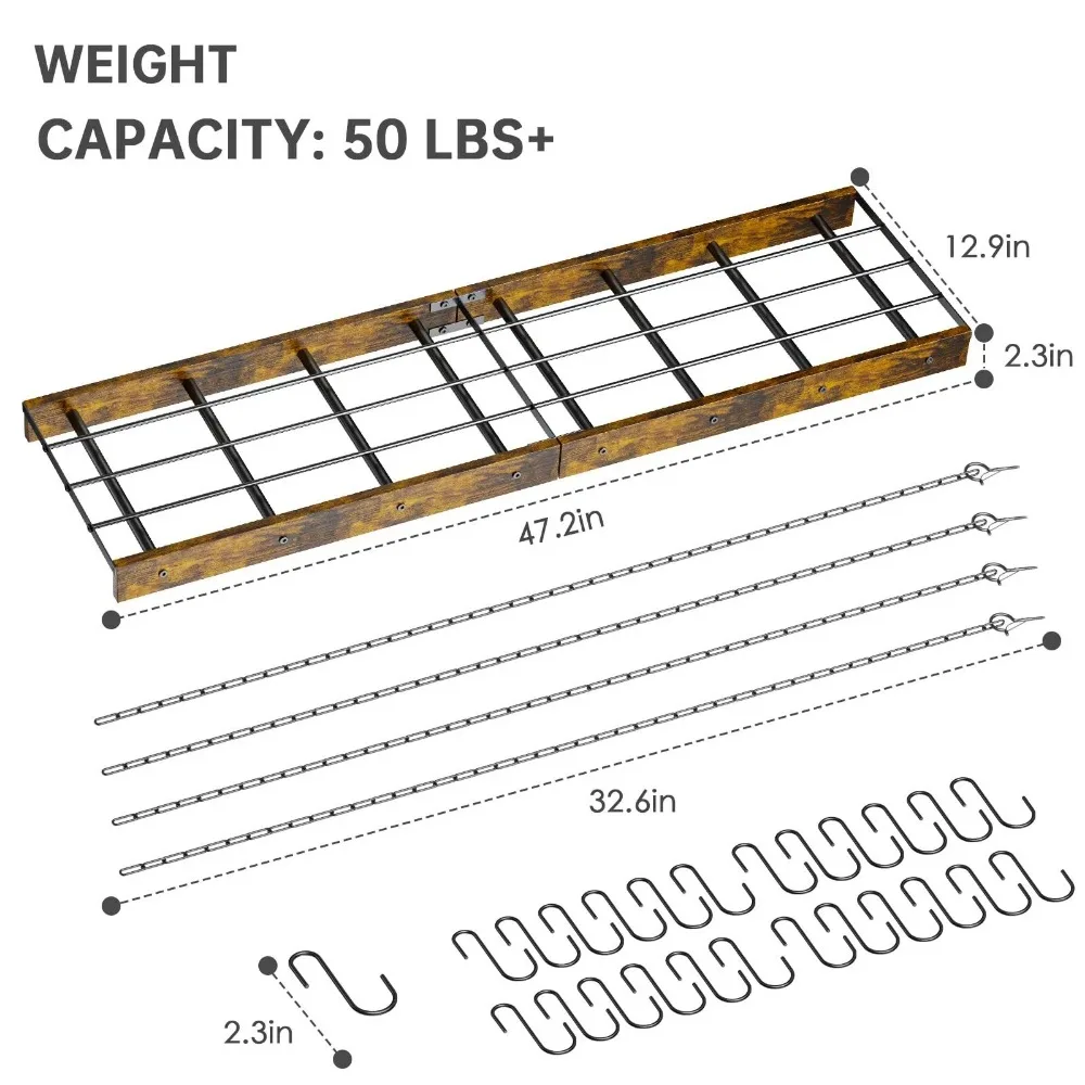 حامل أوعية معلق على السقف، منظم أواني ومقالي، شماعة للطهي مع 24 خطافًا لسقف المطبخ #4